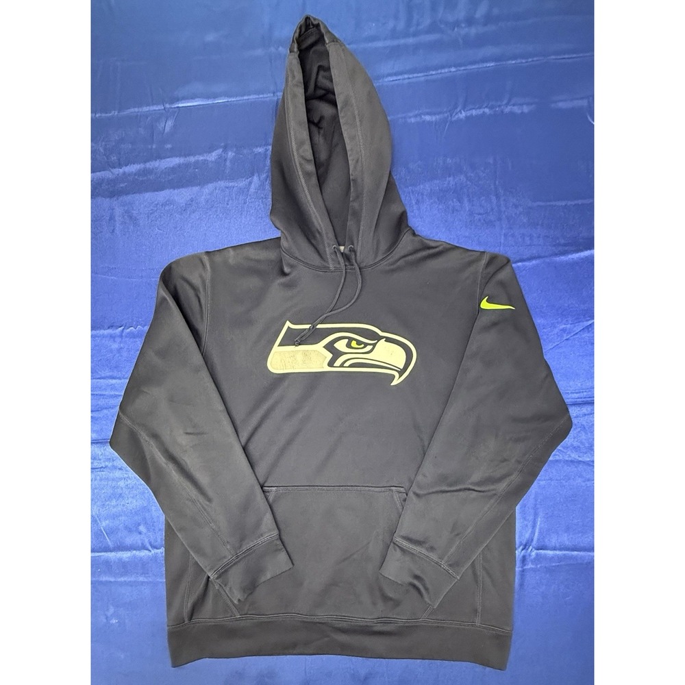 Nike Men's Large Seattle Seahawks Navy Blue Therma Fit Pullover Hoodie